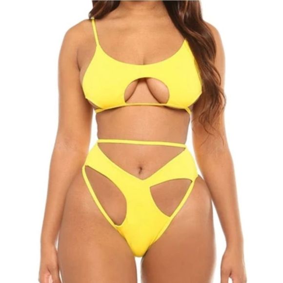 "Summer Time Memories" Neon Green Cut-Out High Waist Bikini Size Medium - Picture 6 of 9